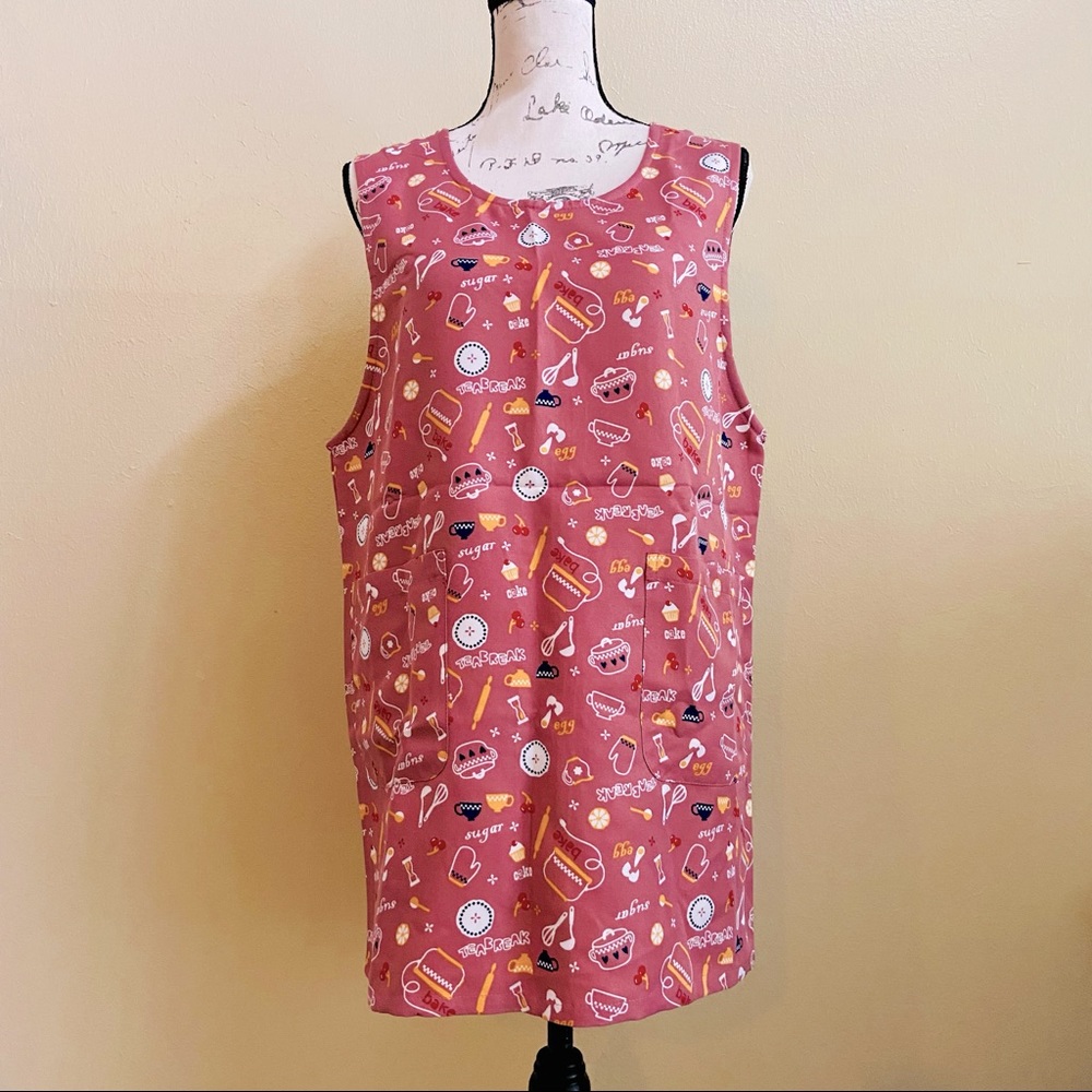 Baking print pink smock apron